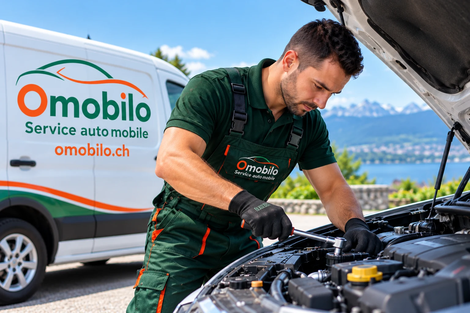 Visuel fourni par Omobilo : mécanicien travaillant à l’extérieur sur un véhicule